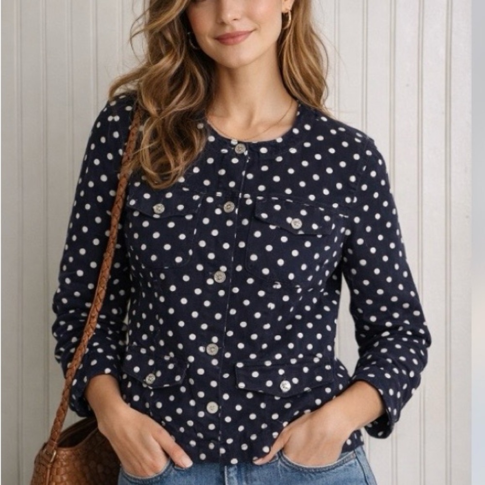 Chaps Navy Polka Dot Button Down Shirt
